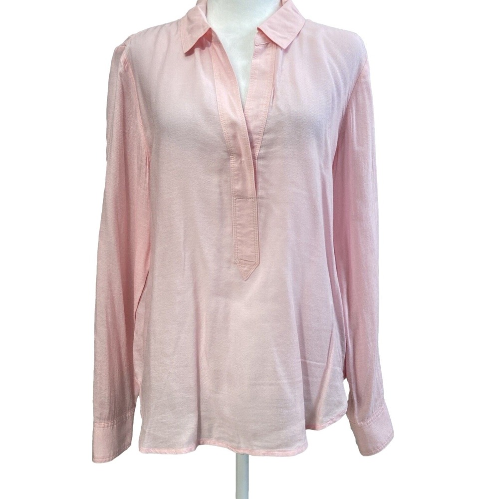 Lilly Pulitzer Blouse Womens M Pink Split Neck Long Sleeve Rayon Cotton 26361